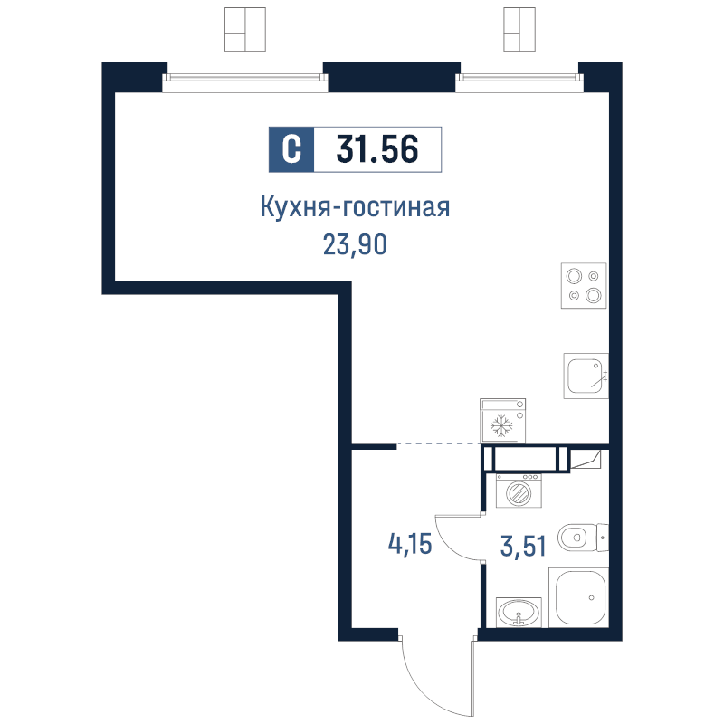 Студия 31,6 м²
