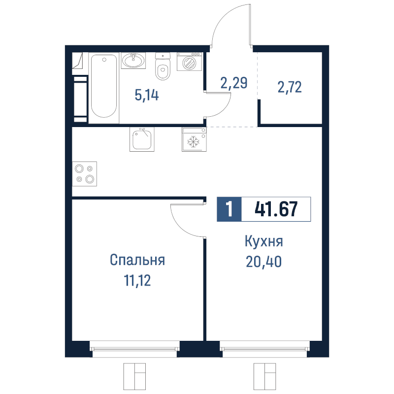 2 ккв (Евро) 41,7 м²