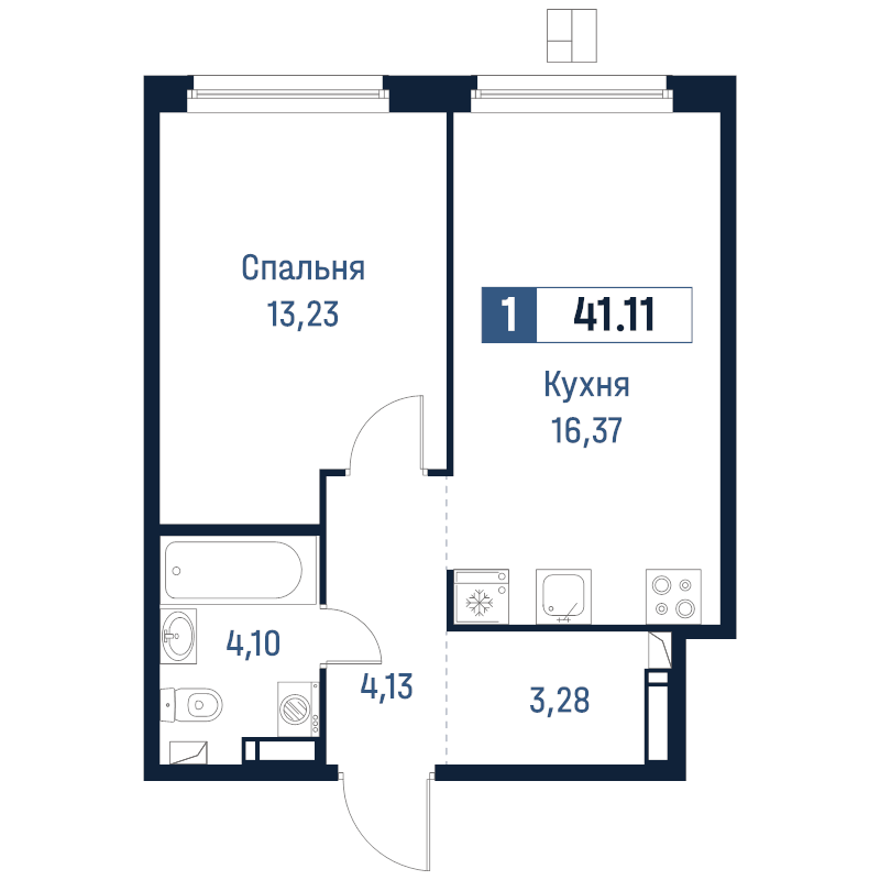 2 ккв (Евро) 41,1 м²
