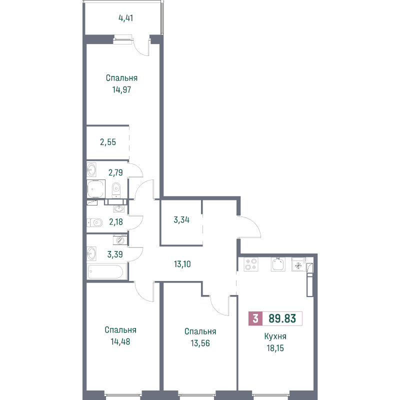 4 ккв (Евро) 87 м²