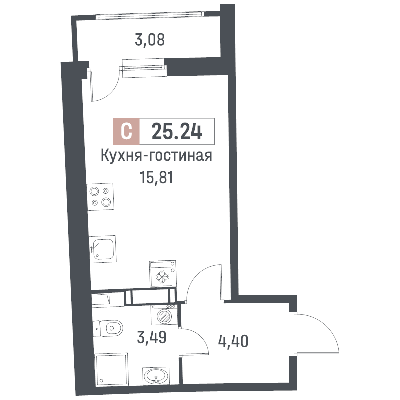 Студия 25,2 м²
