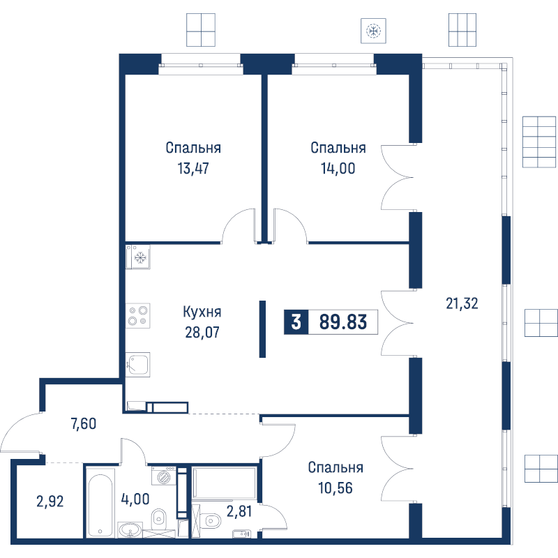 4 ккв (Евро) 89,8 м²