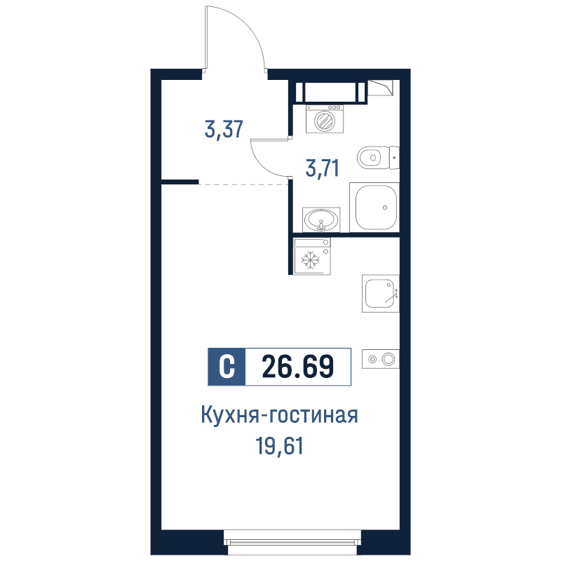 Студия 26,7 м²