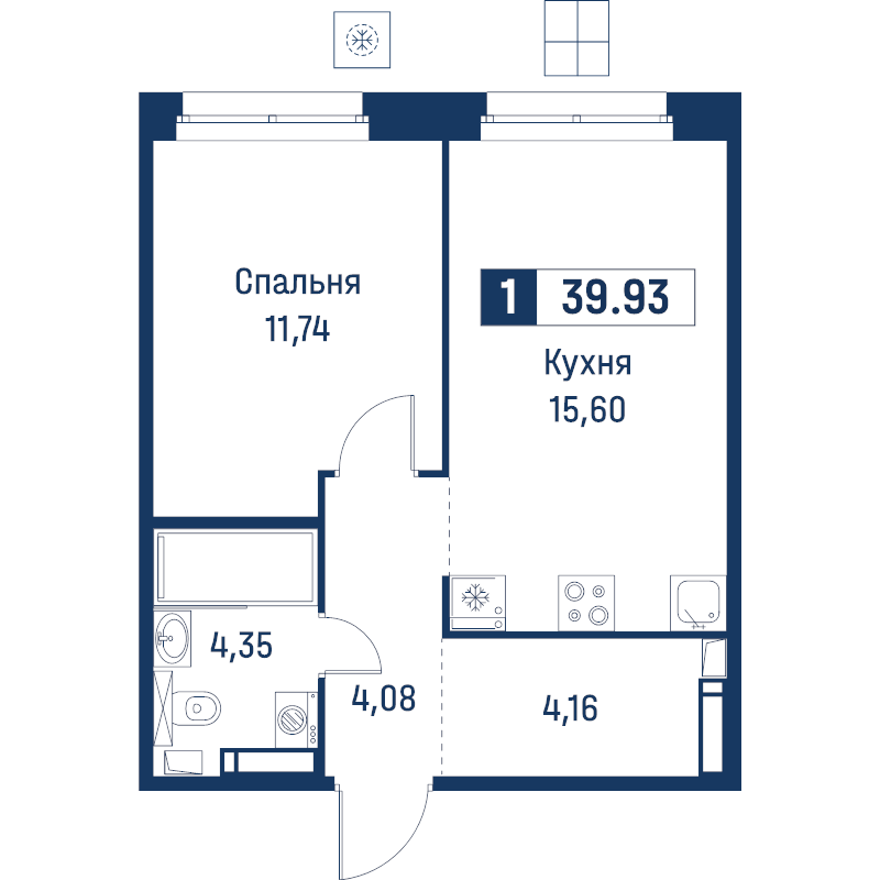 2 ккв (Евро) 39,9 м²