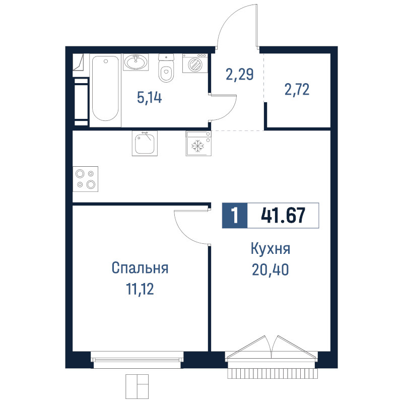 2 ккв (Евро) 41,7 м²
