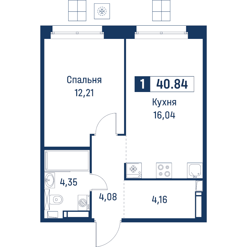 2 ккв (Евро) 40,8 м²