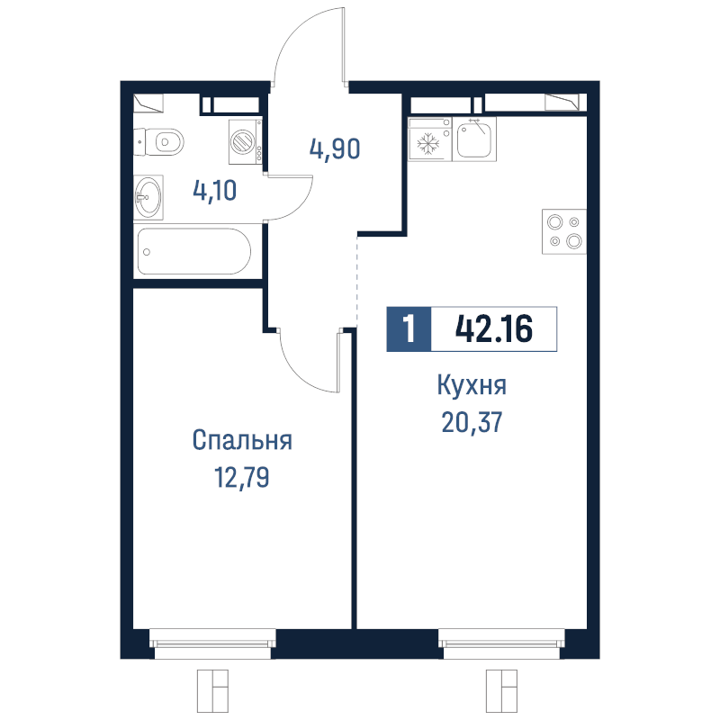2 ккв (Евро) 42,2 м²