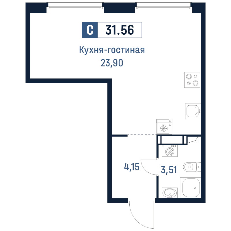 Студия 31,6 м²