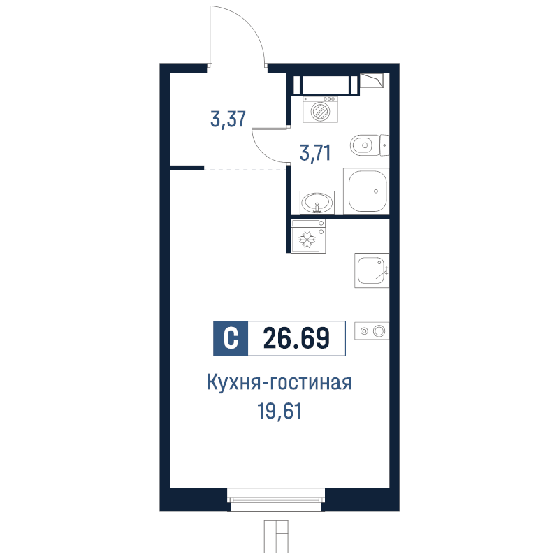 Студия 26,7 м²