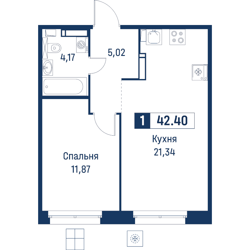 2 ккв (Евро) 42,4 м²