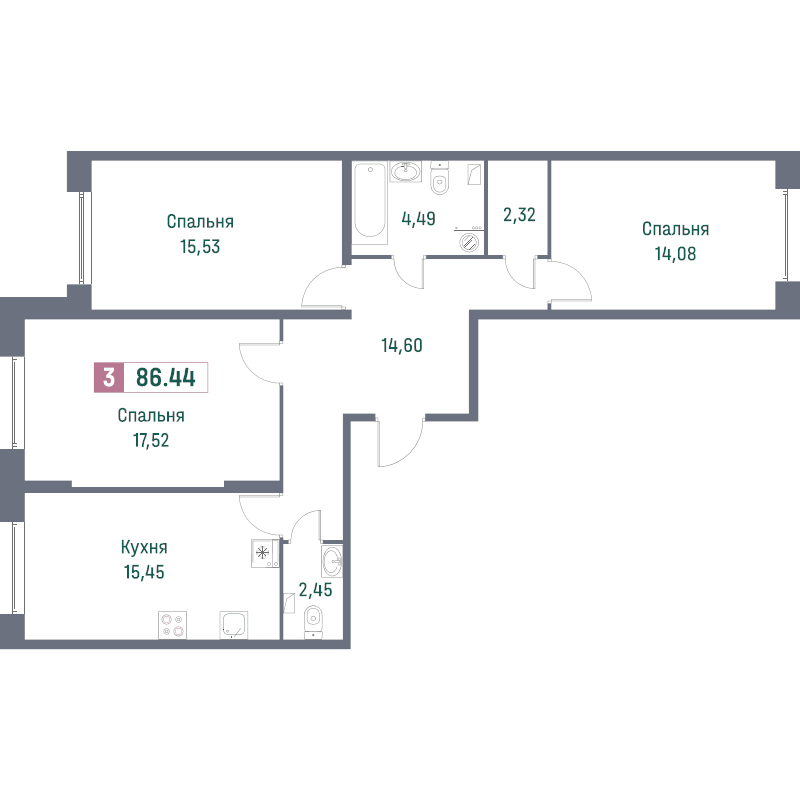 4 ккв (Евро) 84,4 м²