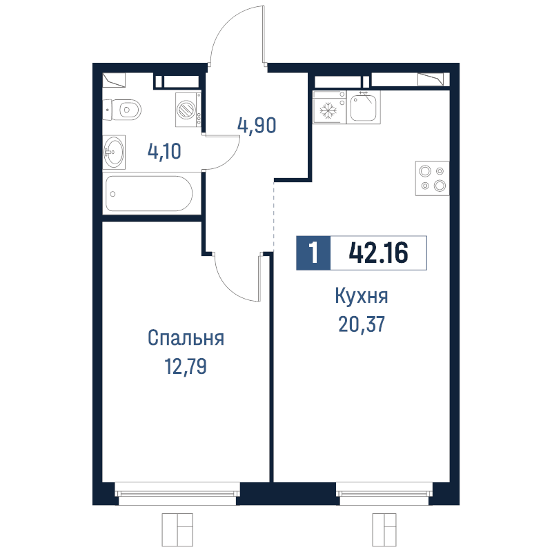 2 ккв (Евро) 42,2 м²