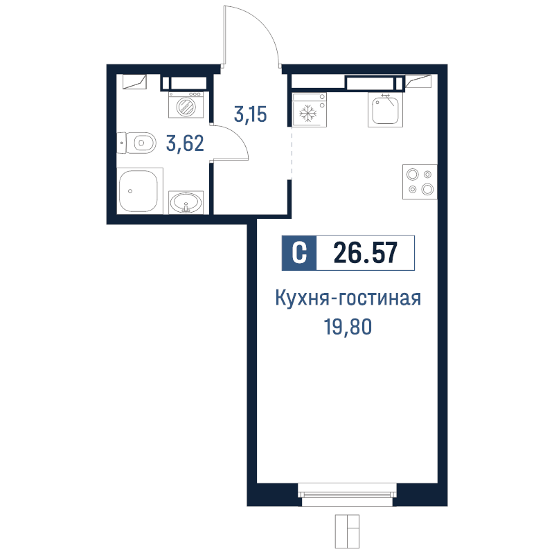 Студия 26,6 м²