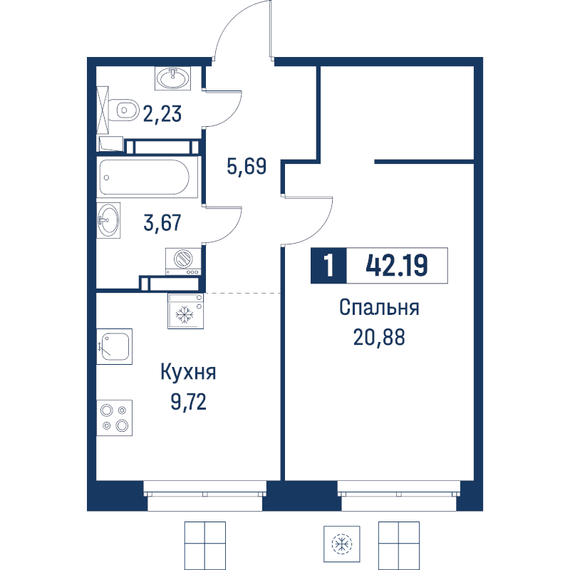 1 ккв 42,2 м²