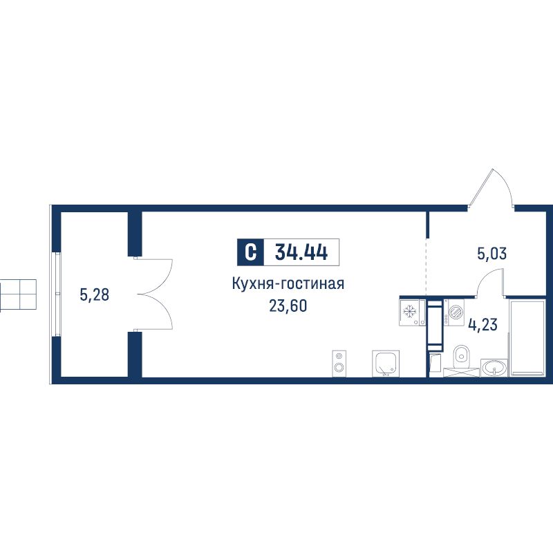 Студия 34,4 м²
