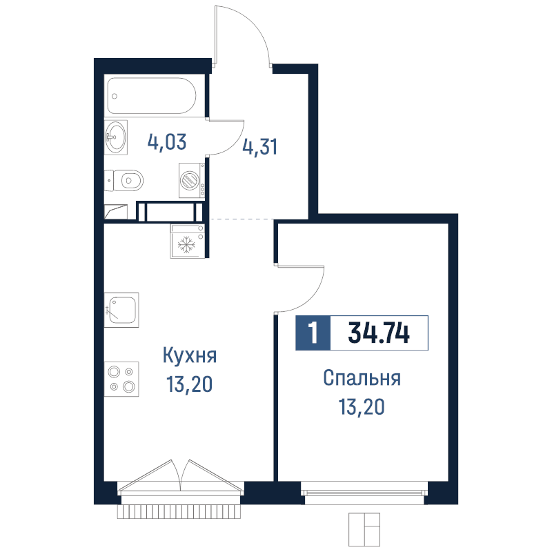 1 ккв 34,7 м²