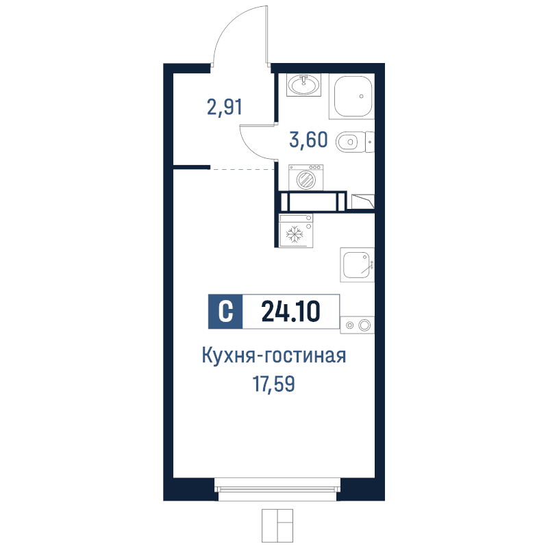 Студия 24,1 м²