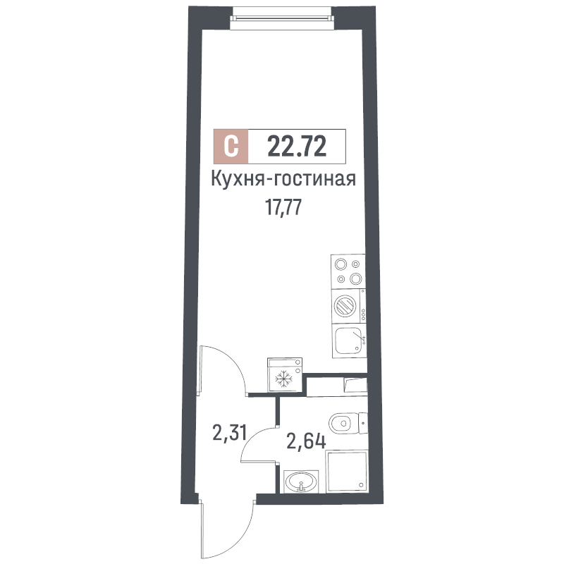 Студия 22,7 м²