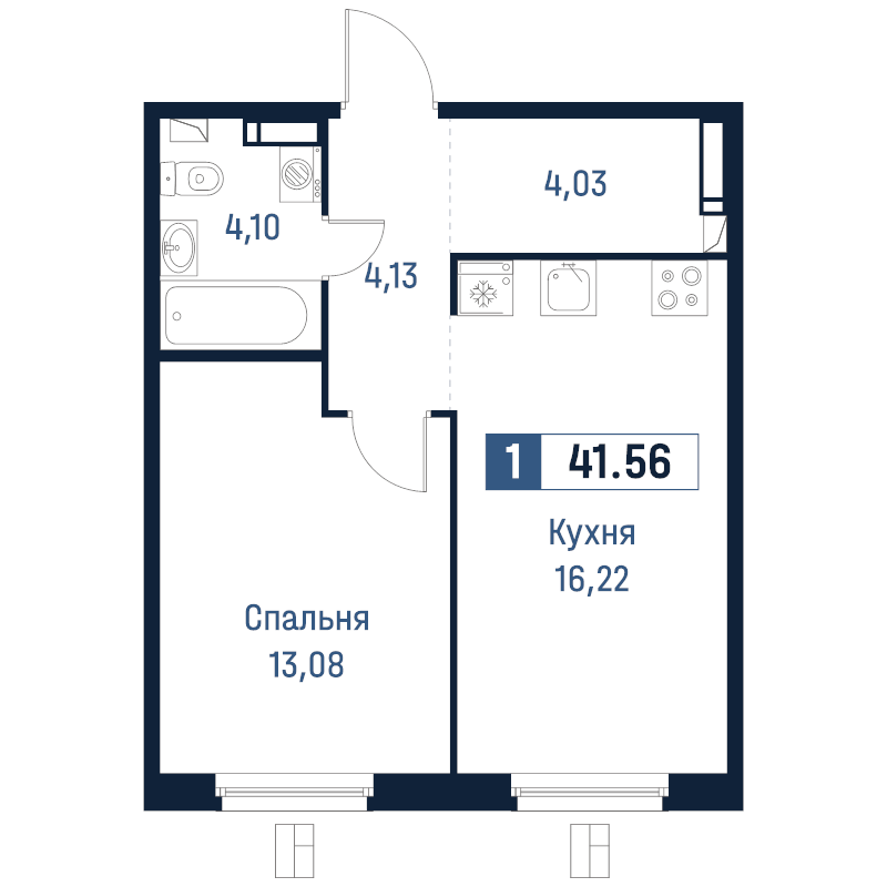 2 ккв (Евро) 41,6 м²