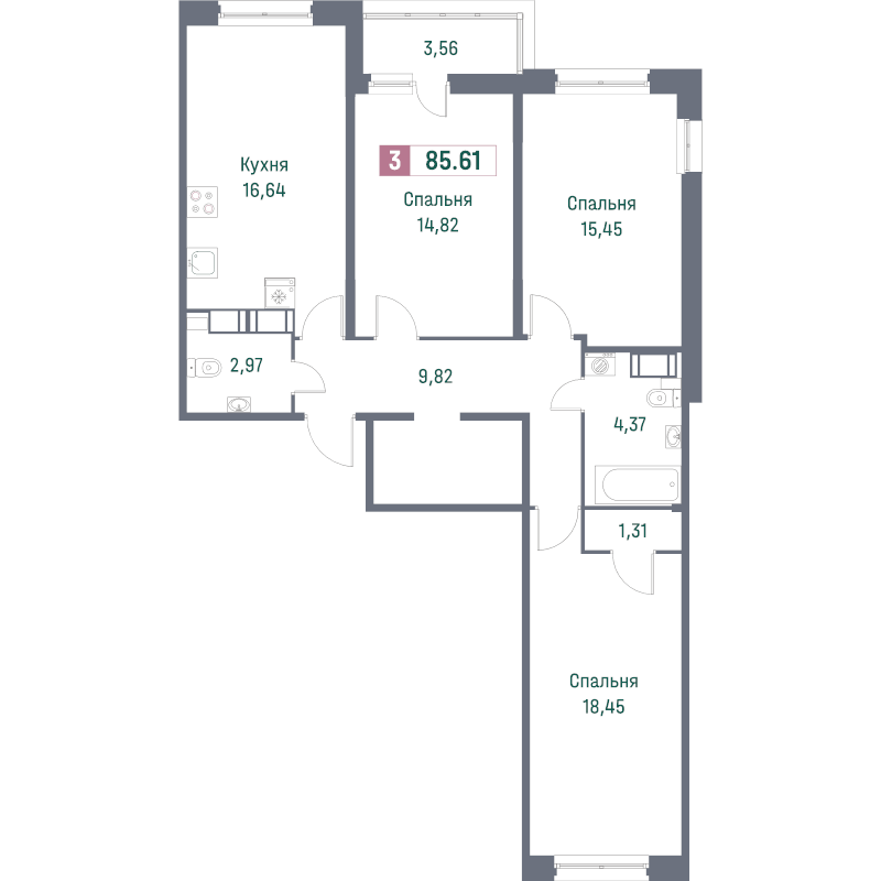 4 ккв (Евро) 91 м²