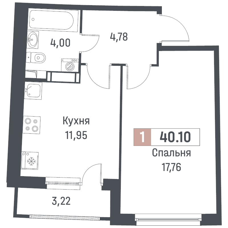 1 ккв 40,1 м²