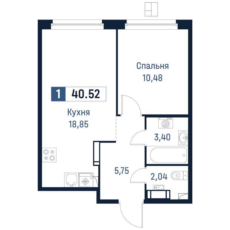 2 ккв (Евро) 40,5 м²