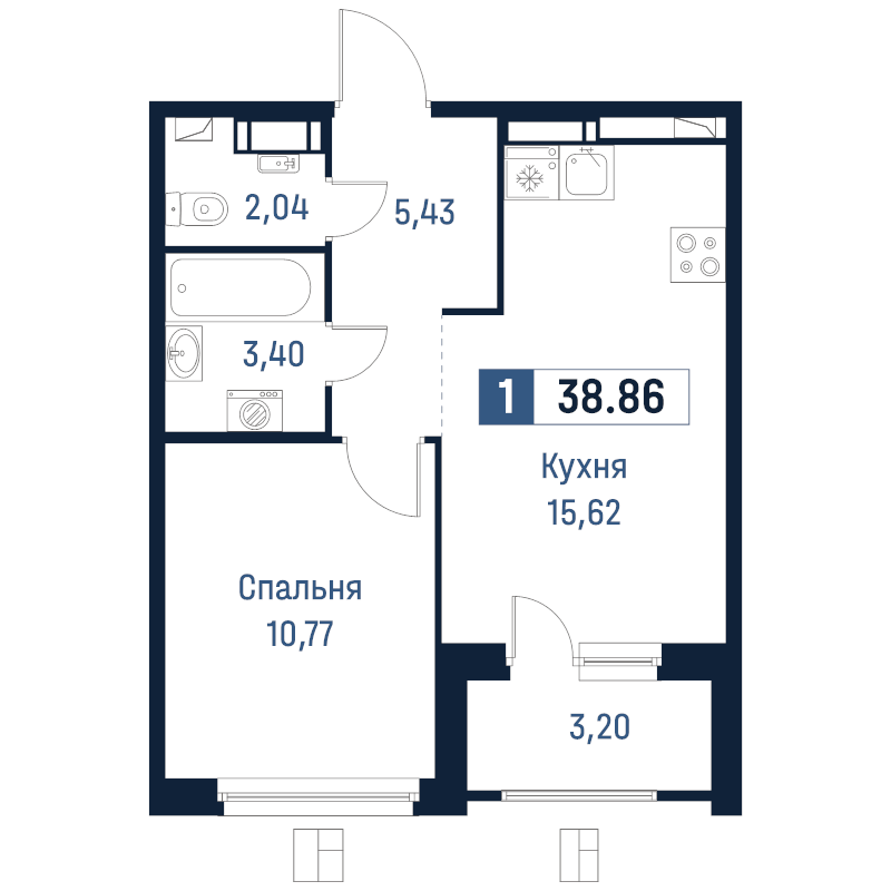 2 ккв (Евро) 38,9 м²