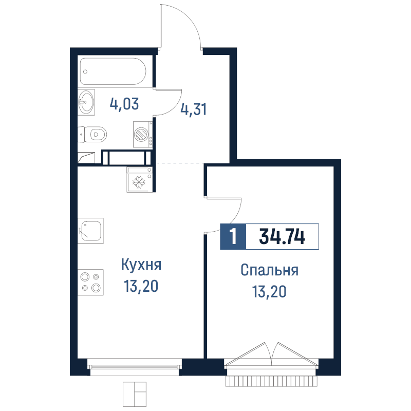 1 ккв 34,7 м²