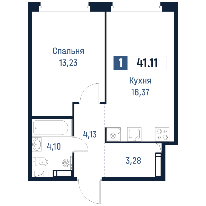 2 ккв (Евро) 41,1 м²
