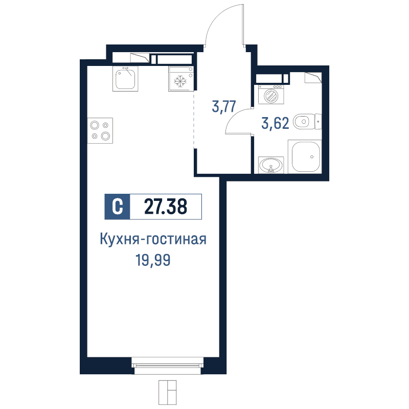 Студия 27,4 м²