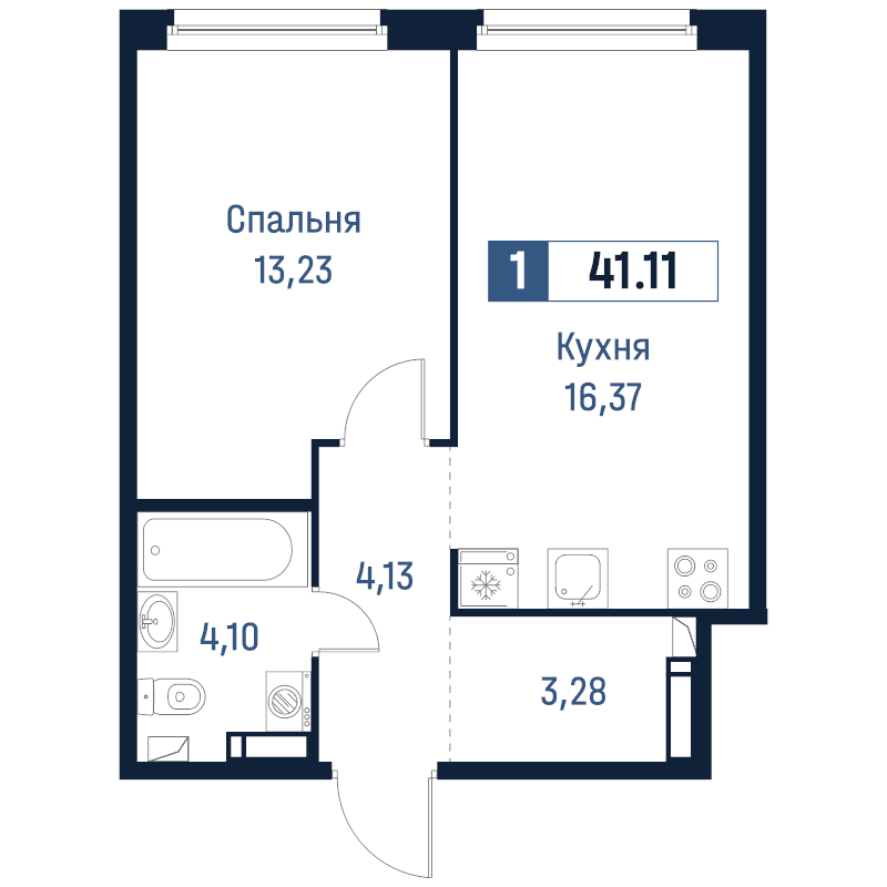 2 ккв (Евро) 41,1 м²