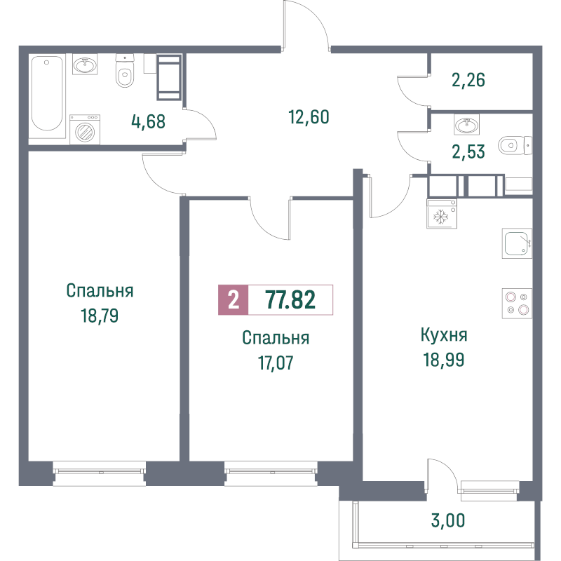 3 ккв (Евро) 79 м²