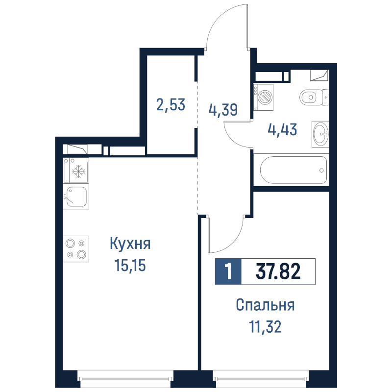 2 ккв (Евро) 37,8 м²