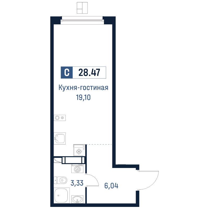 Студия 28,5 м²