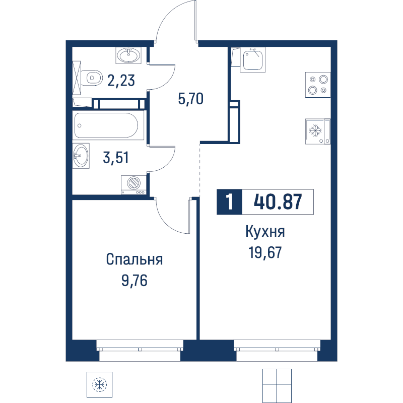 2 ккв (Евро) 40,9 м²