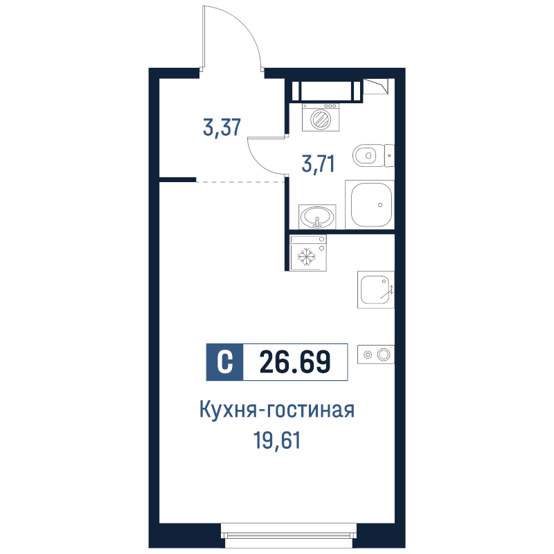 Студия 26,7 м²