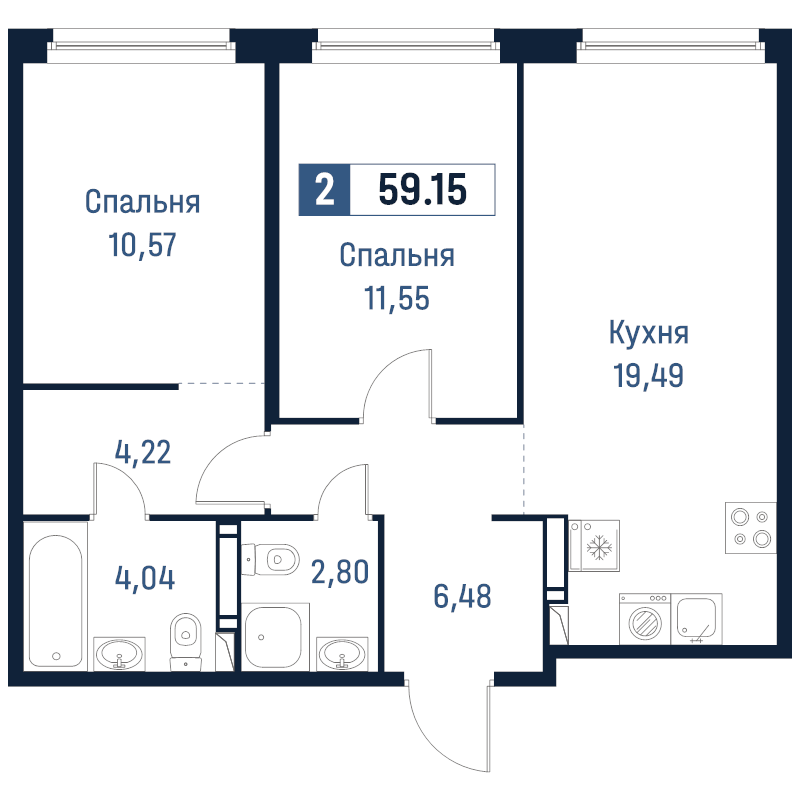 3 ккв (Евро) 59,2 м²