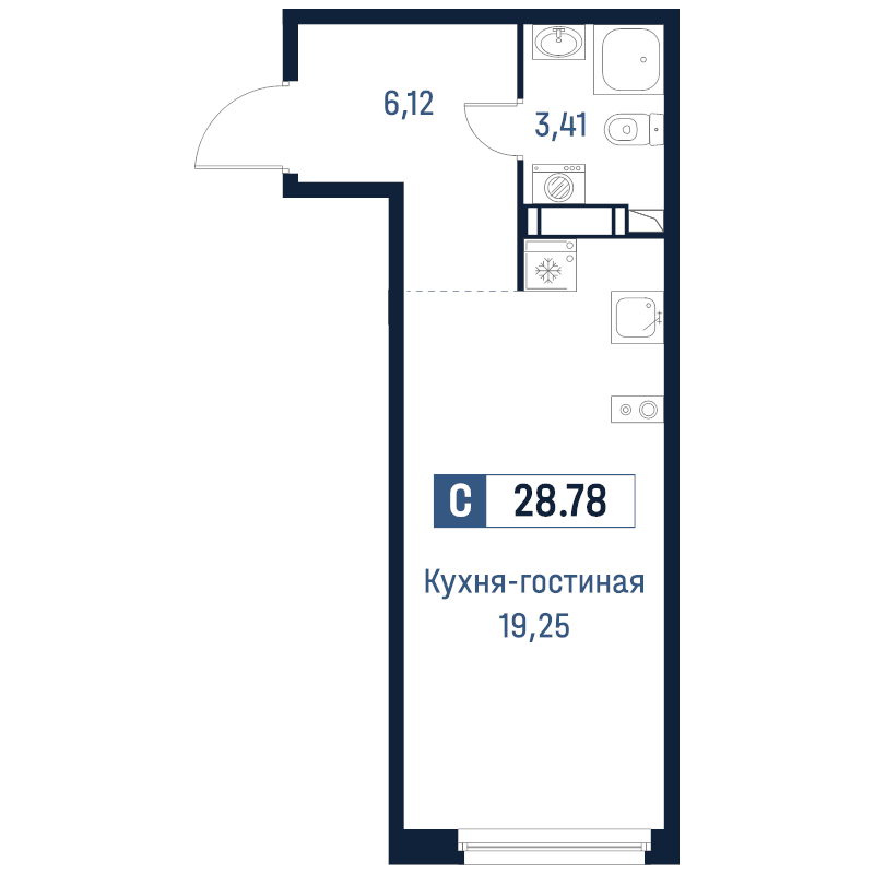 Студия 28,8 м²