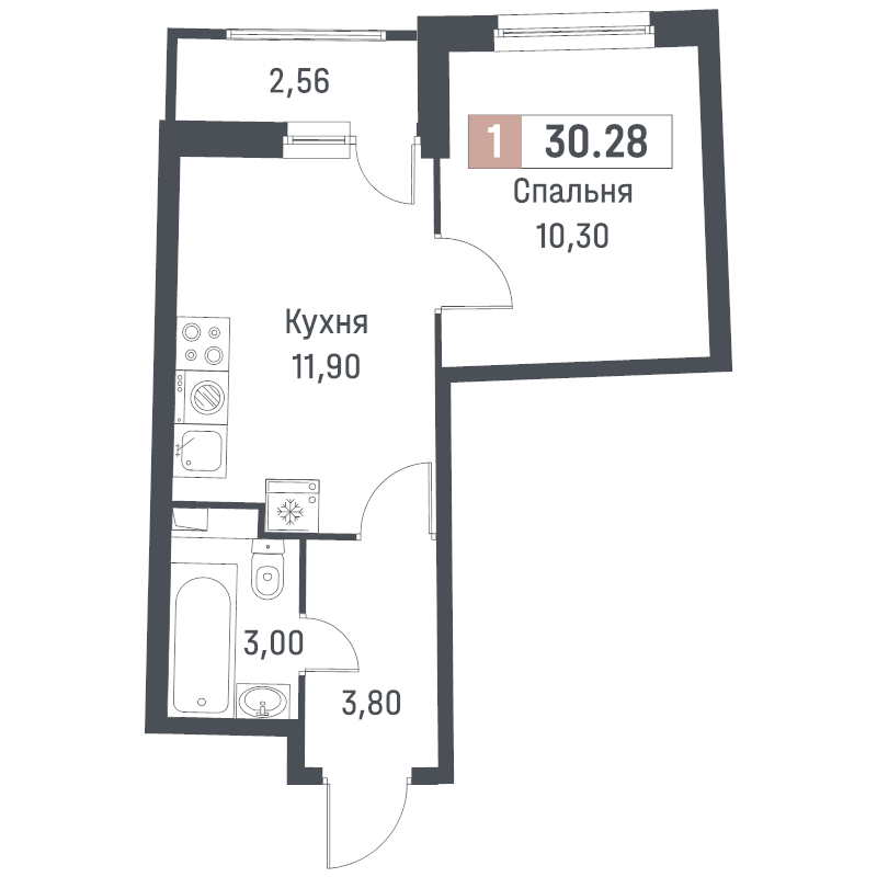 1 ккв 30,3 м²
