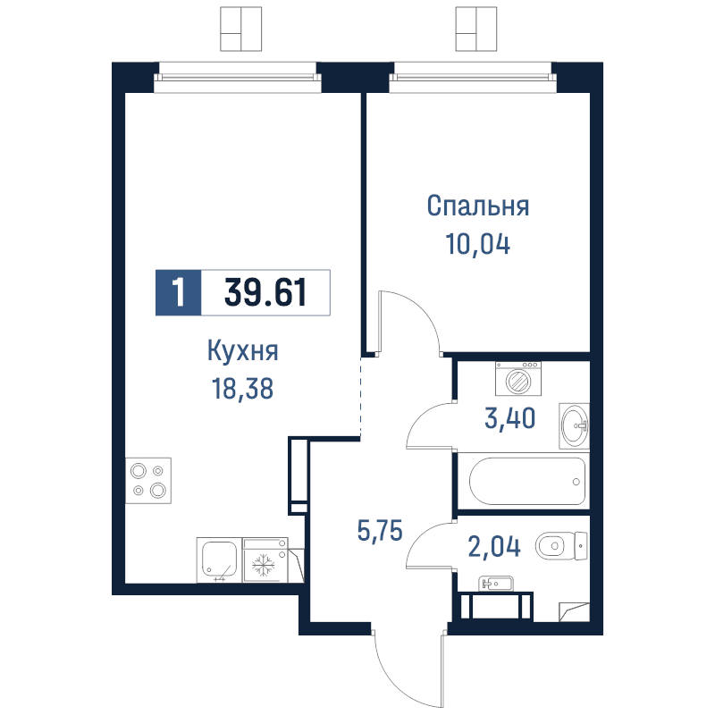 2 ккв (Евро) 39,6 м²