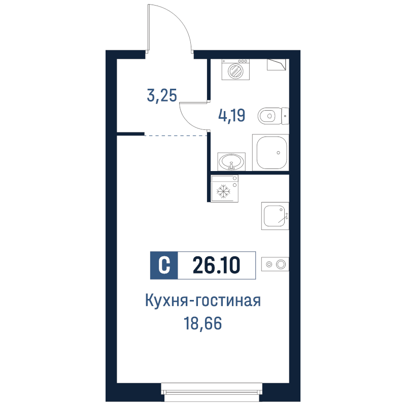 Студия 26,1 м²