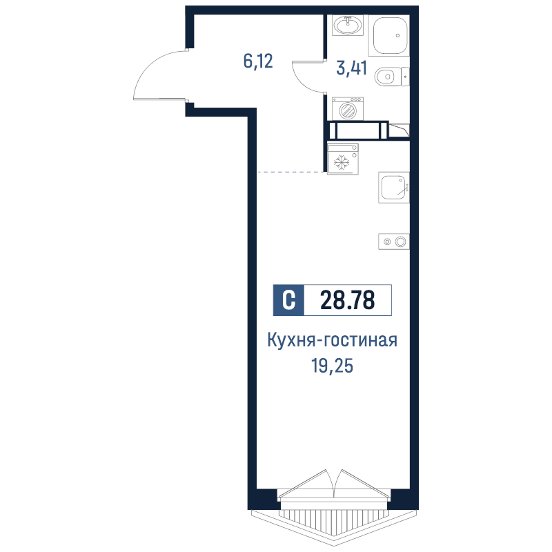 Студия 28,8 м²