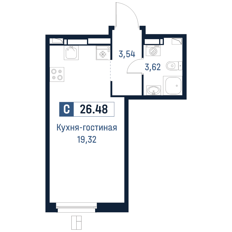 Студия 26,5 м²