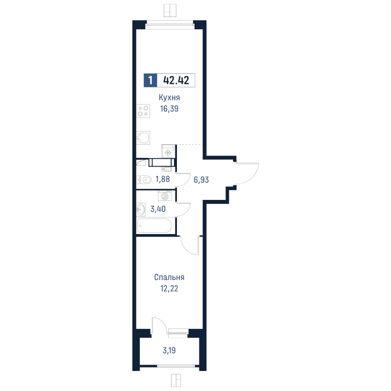 2 ккв (Евро) 42,4 м²
