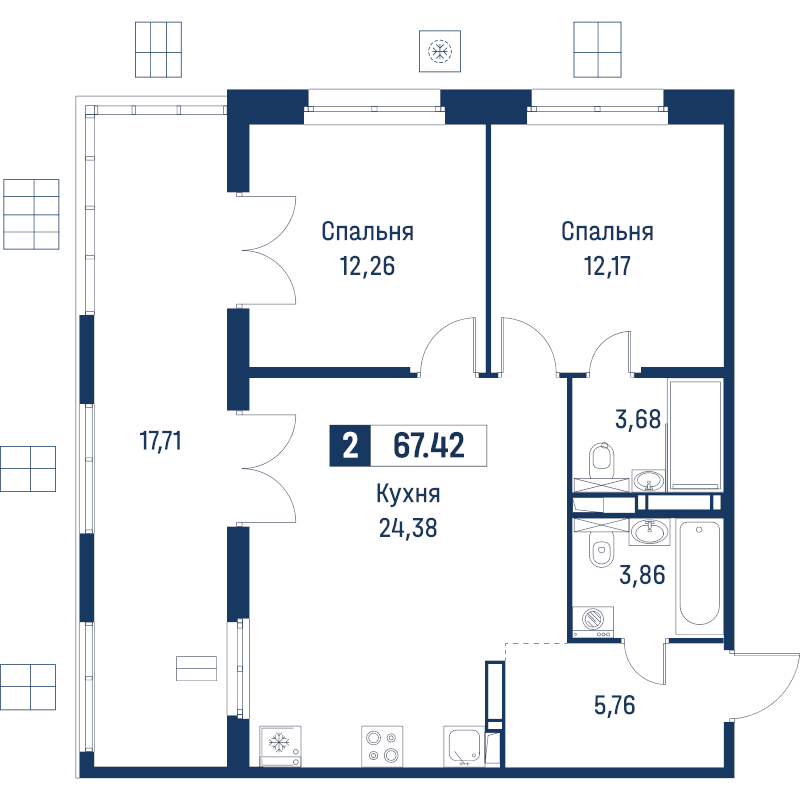 3 ккв (Евро) 67,4 м²