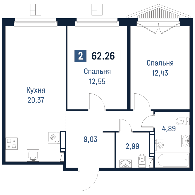 3 ккв (Евро) 62,3 м²