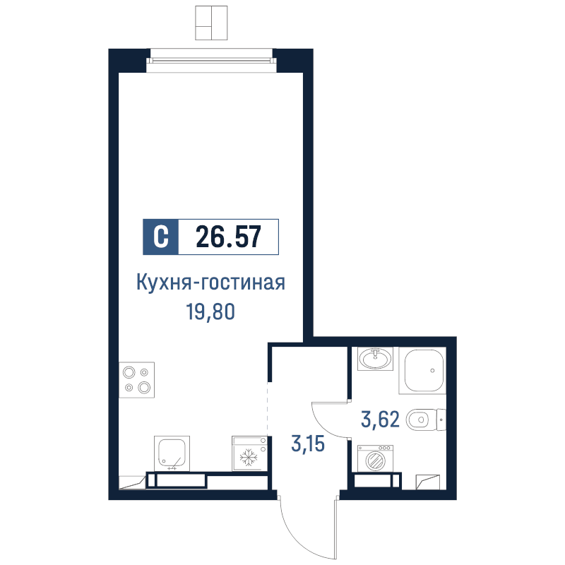 Студия 26,6 м²