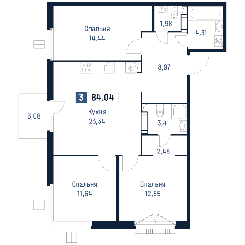 4 ккв (Евро) 84 м²