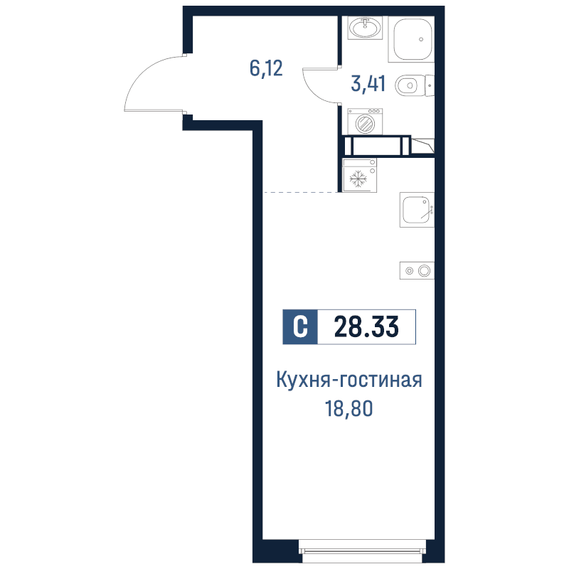Студия 28,3 м²