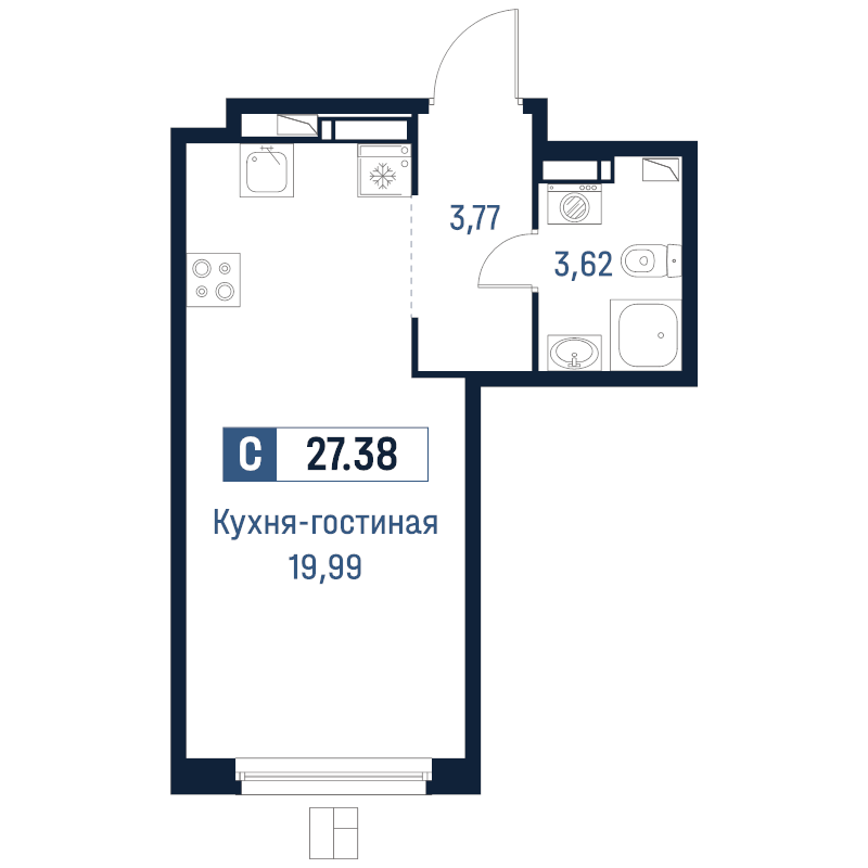 Студия 27,4 м²